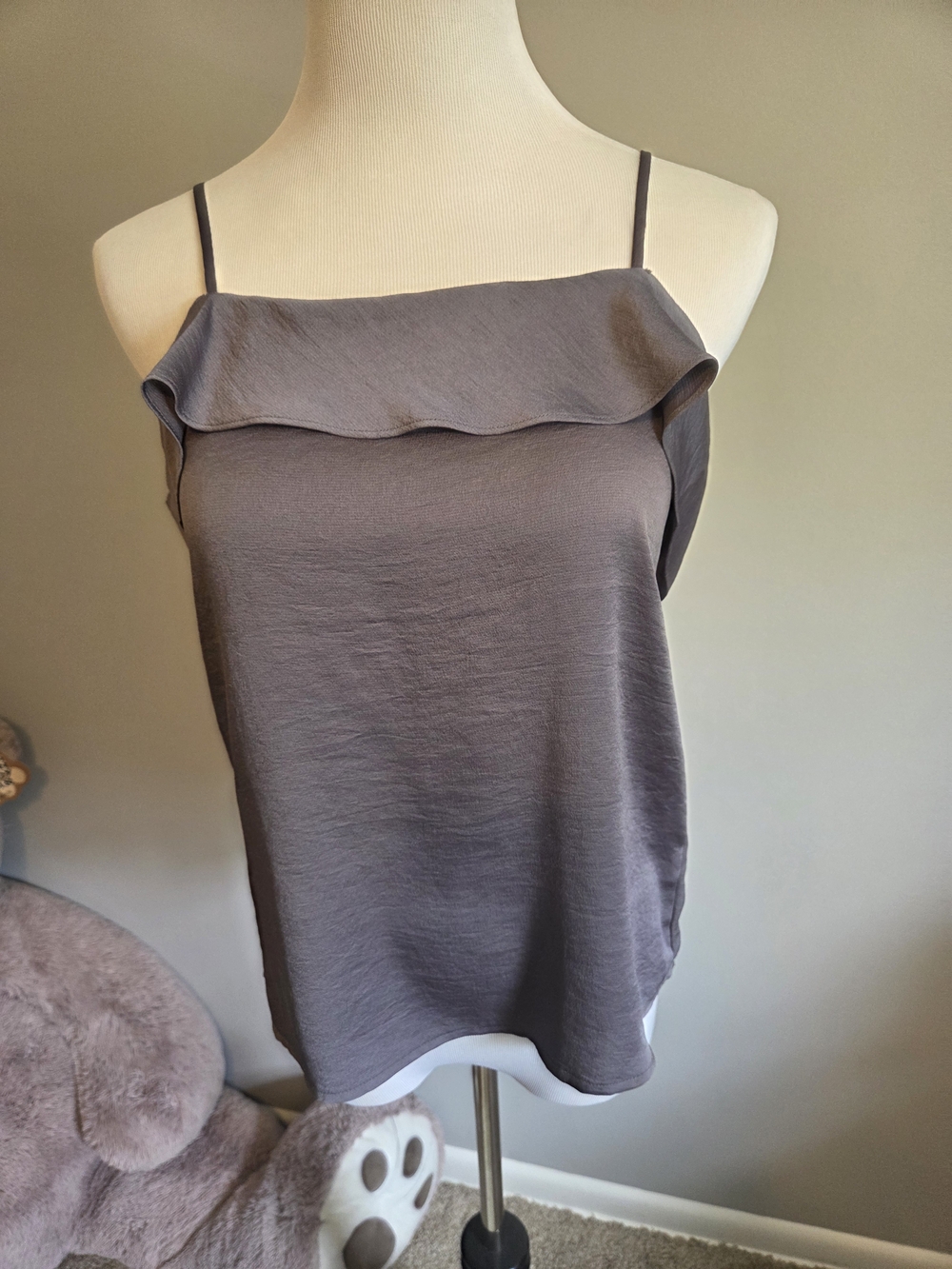 Express Slate Gray Ruffle-Trim Camisole